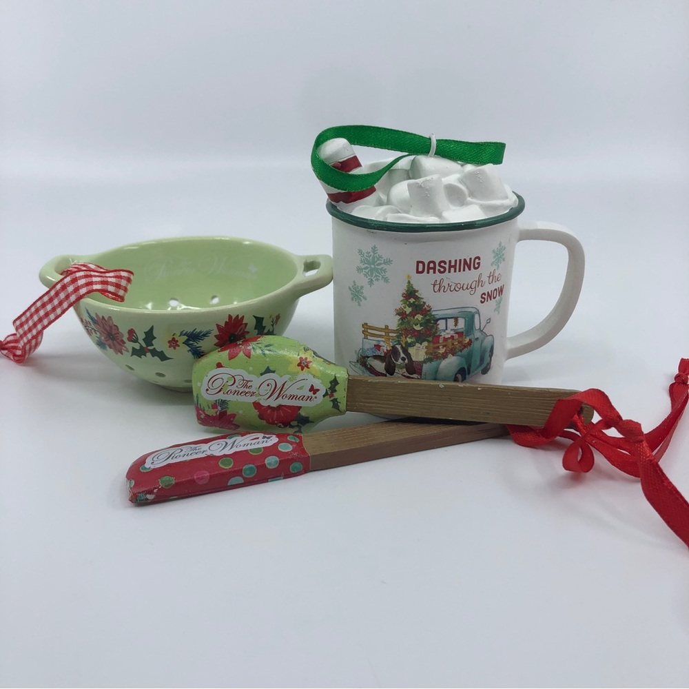 The Pioneer Woman Mug, Colander, Spatulas -  4-Piece Ornament Bundle